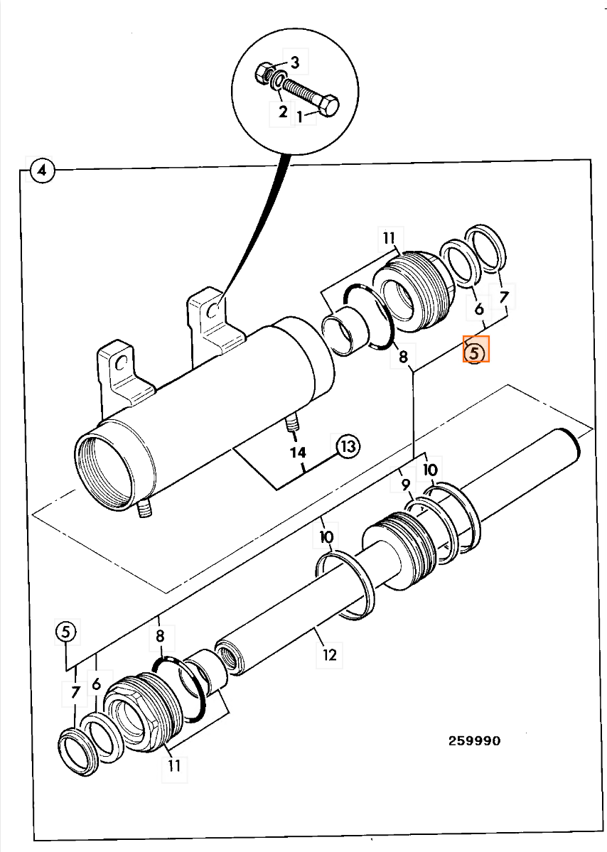 Ремкомплект гидроцилиндра JCB (OEM) 991/00156