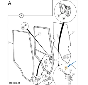 Ручка замка двери внутренняя без замка (Левая) JCB 332-A5642